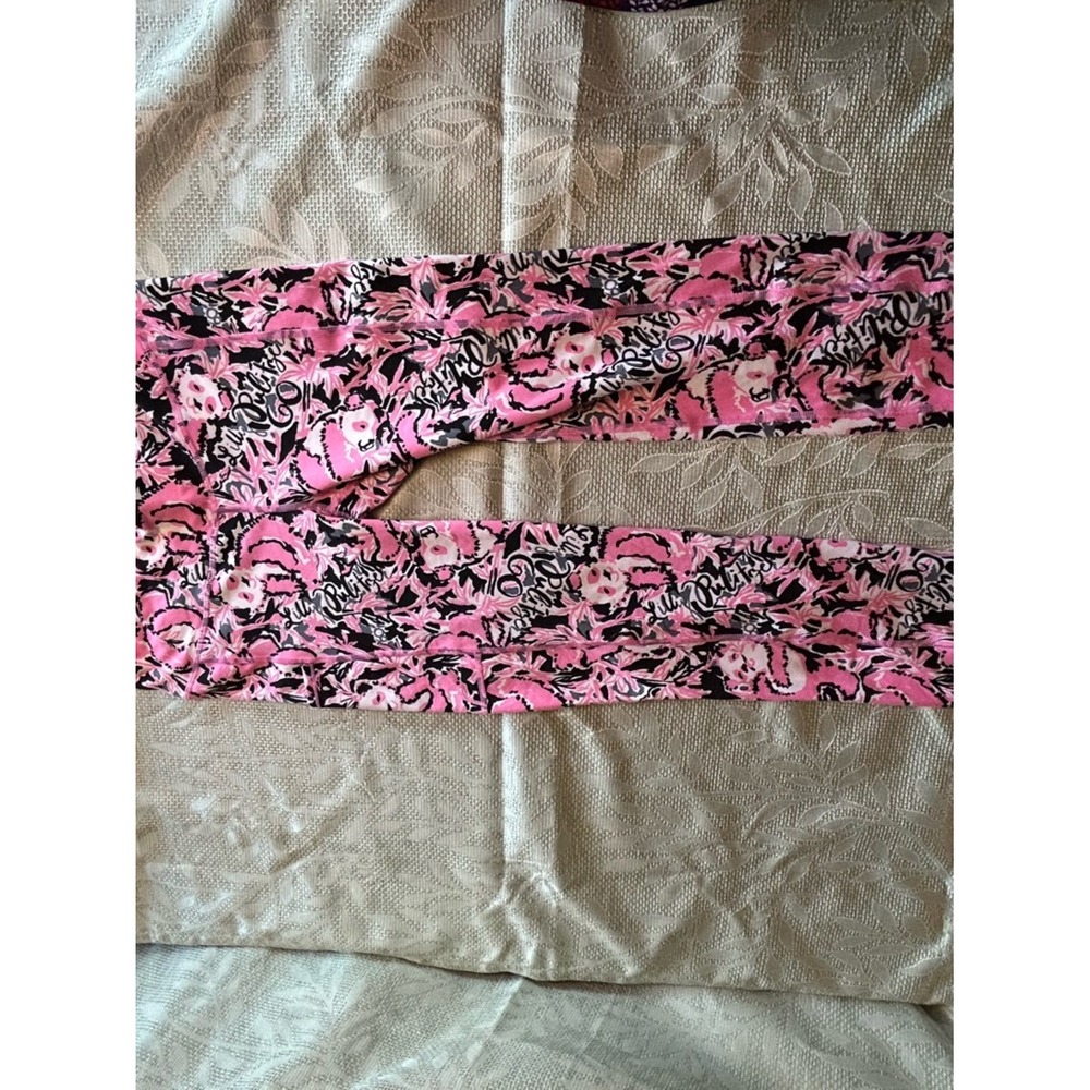 Lilly Pulitzer Luxletic Panda Prowl Pink Black Floral Leggings Side Pockets M - Picture 3 of 11